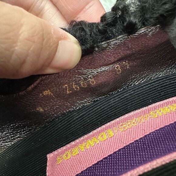 Susan Bennis/Warren Edwards Vintage Black Suede Statement Fur Patch Heels sz 8.5 - Picture 8 of 11